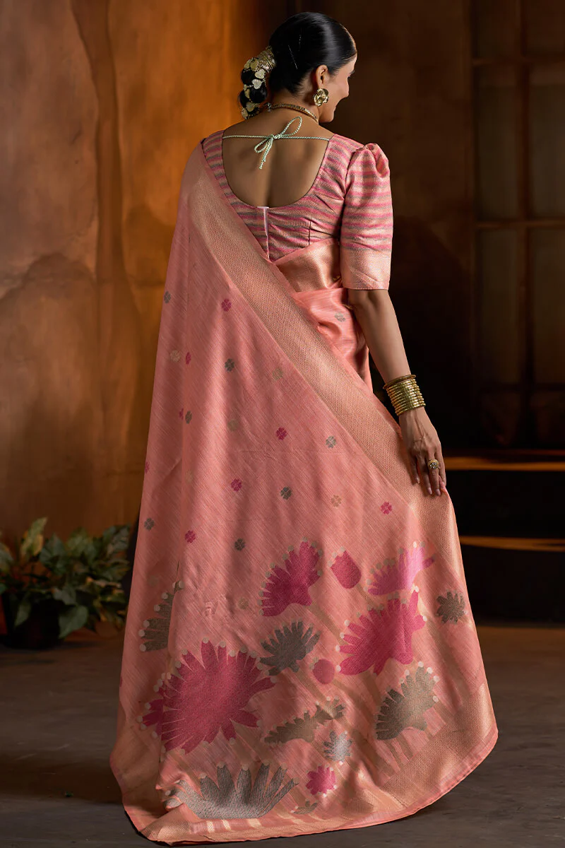 Admirable Peach Cotton Silk Saree With Beguiling Blouse Piece - Image 6