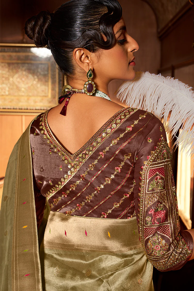 Adorable Pista Paithani Silk Saree With Ideal Blouse Piece - Image 2
