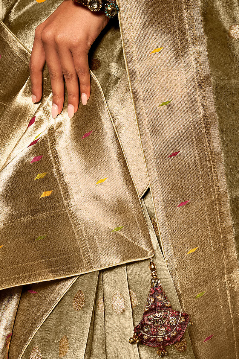 Adorable Pista Paithani Silk Saree With Ideal Blouse Piece - Image 4