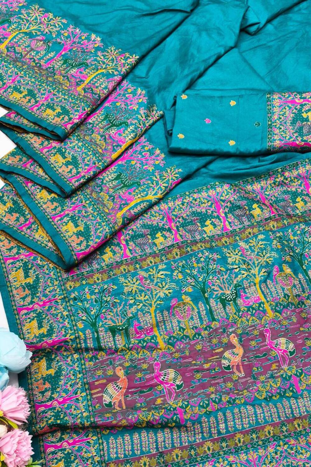 Adorable Rama Nylon Dola Pashmina Saree With Ineffable Blouse Piece - Image 3