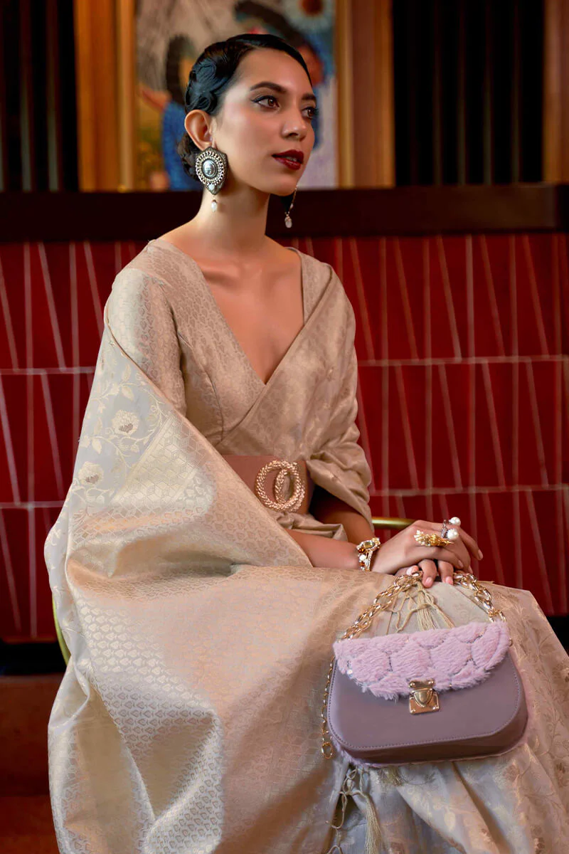 Adoring Beige Soft Banarasi Silk Saree With Beleaguer Blouse Piece - Image 2