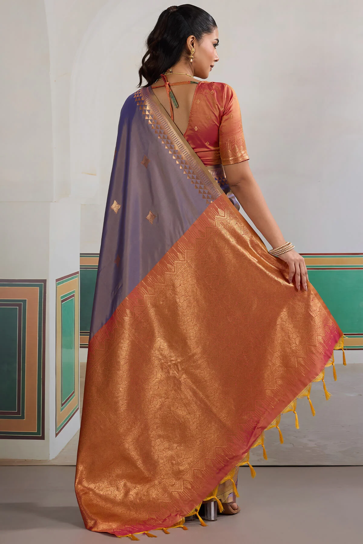 Adorning Blue Pure Zari Weaving Banarasi Silk Saree With Jubilant Blouse Piece - Image 6