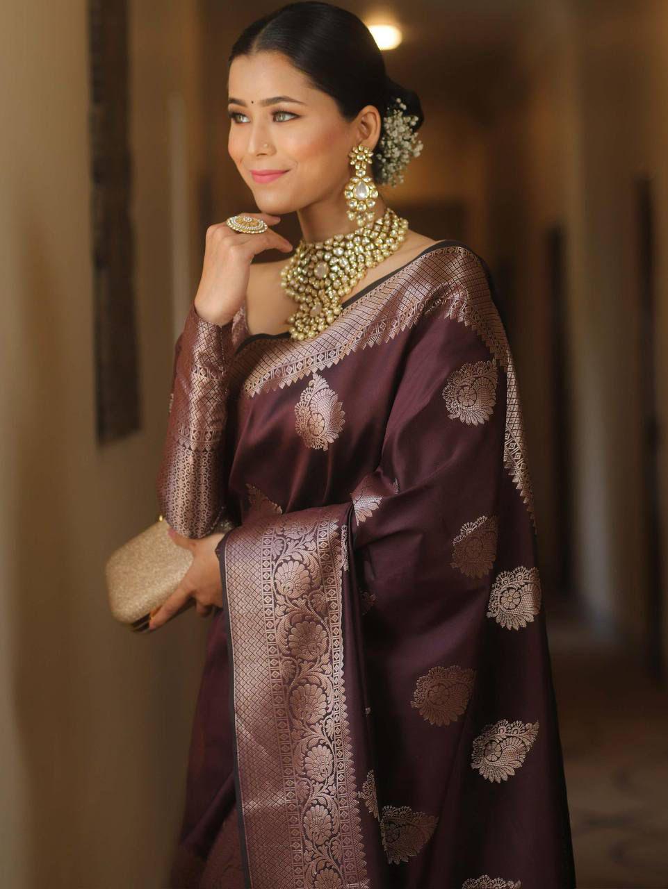 Adorning Purple Soft Silk Saree With Susurrous Blouse Piece - Image 2