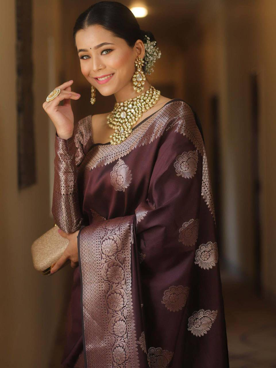 Adorning Purple Soft Silk Saree With Susurrous Blouse Piece - Image 5