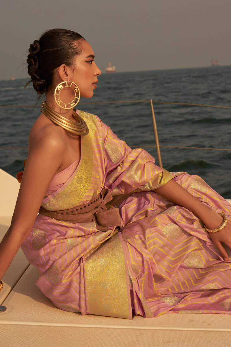 Ailurophile Baby Pink Soft Banarasi Silk Saree With Stunner Blouse Piece - Image 2