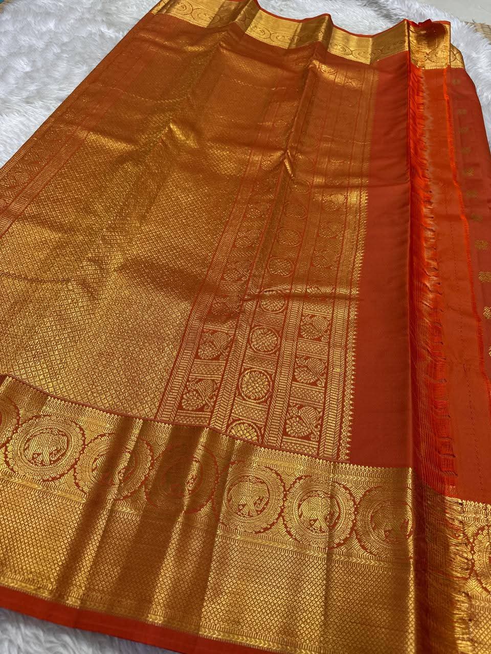 Ailurophile Orange Pure Zari Weaving Banarasi Silk Saree With Flaunt Blouse Piece - Image 4
