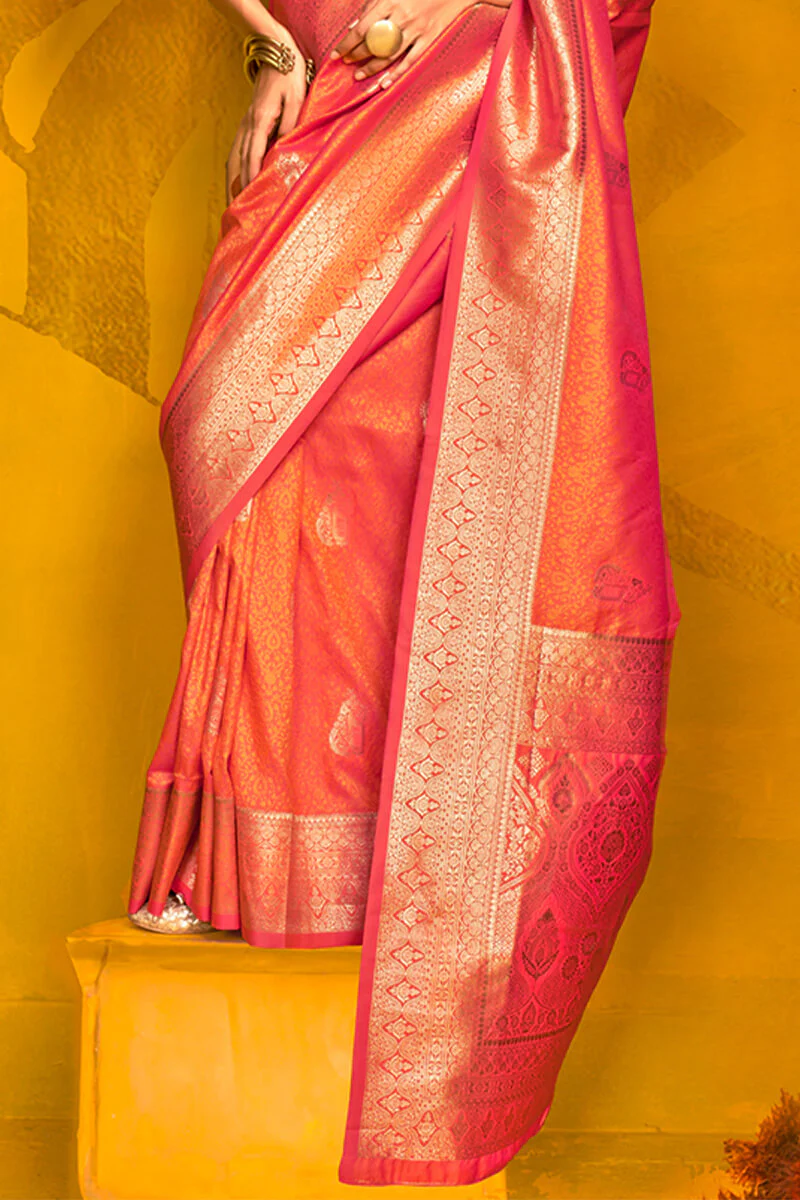 Allure Orange Soft Banarasi Silk Saree With Vibrant Blouse Piece - Image 4