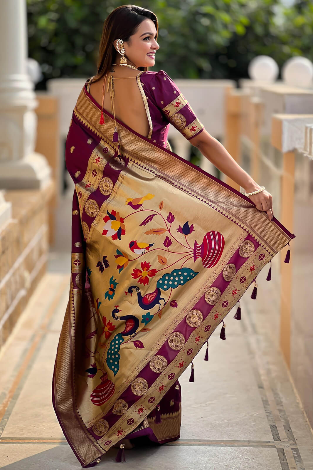 Alluring Purple Paithani Silk Saree With Sonorous Blouse Piece - Image 5