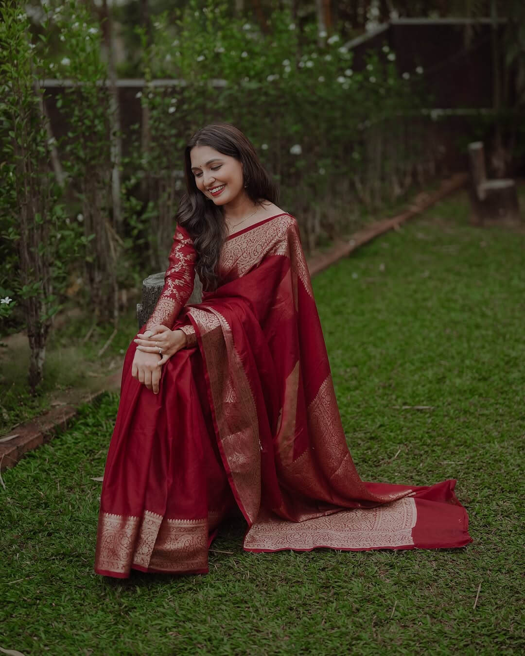 Amazing Maroon Soft Silk Saree With Rhapsody Blouse Piece - Image 4