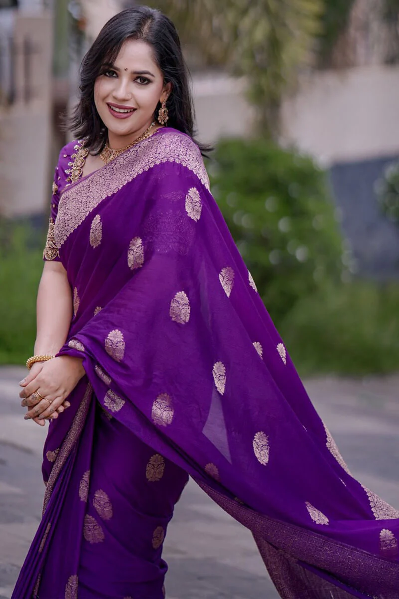 Amazing Purple Soft Silk Saree With Surpassing Blouse Piece - Image 3