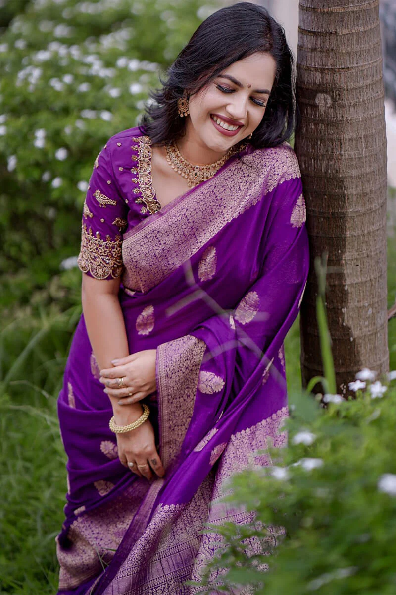 Amazing Purple Soft Silk Saree With Surpassing Blouse Piece - Image 7
