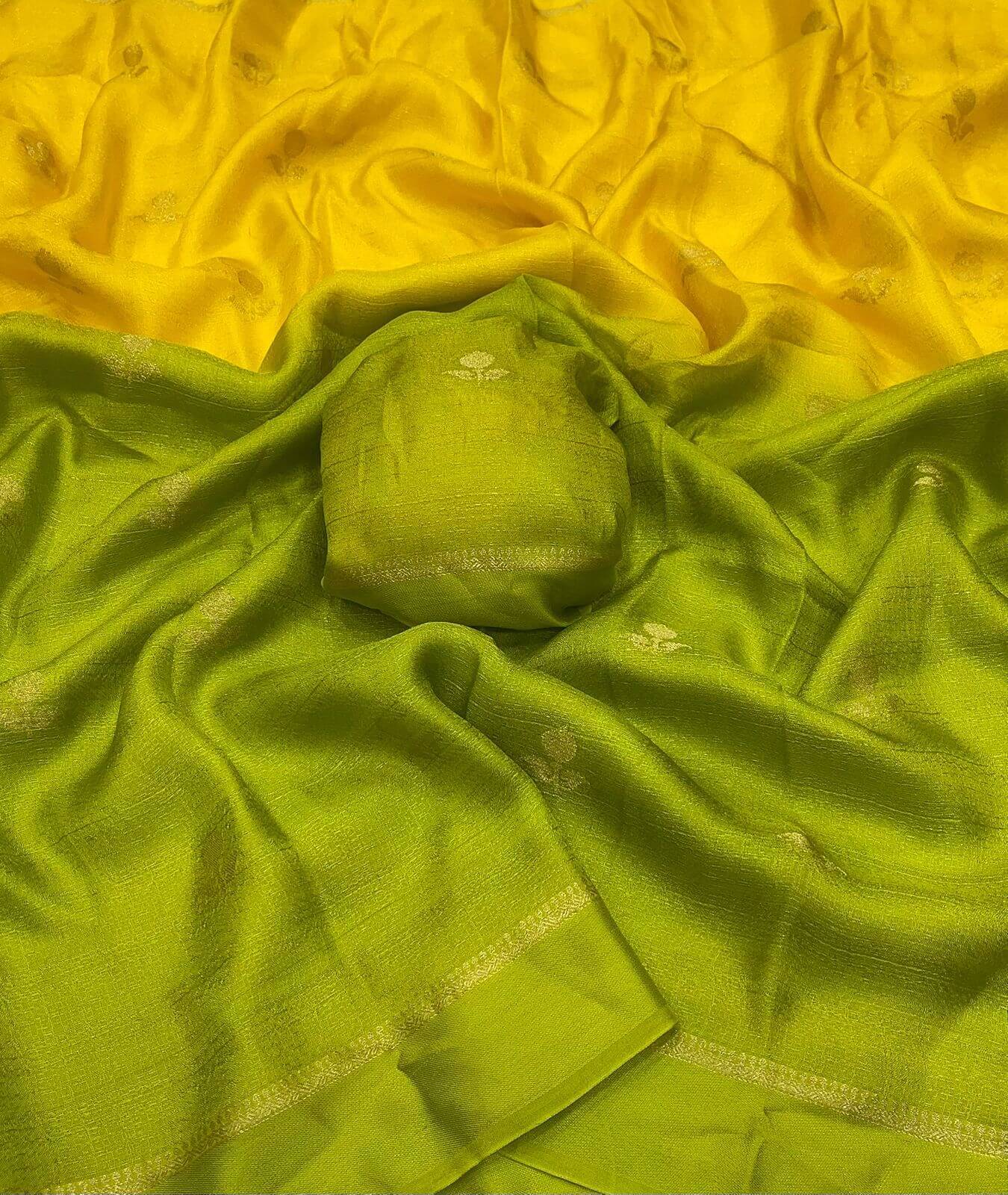 Amiable Yellow and Green Banarasi Khadi Silk Saree With Sempiternal Blouse Piece - Image 3