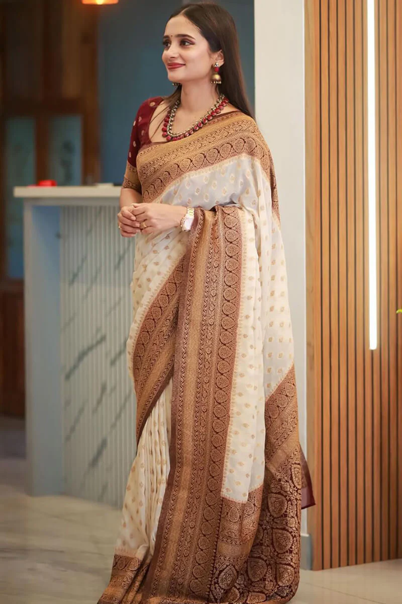 Angelic Beige Soft Silk Saree With Palimpsest Blouse Piece - Image 3