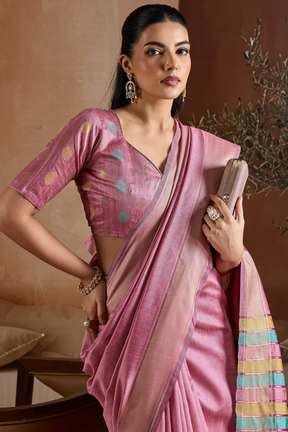 Angelic Pink Soft Banarasi Bhagalpuri Silk Saree With Sumptuous Blouse Piece - Image 2