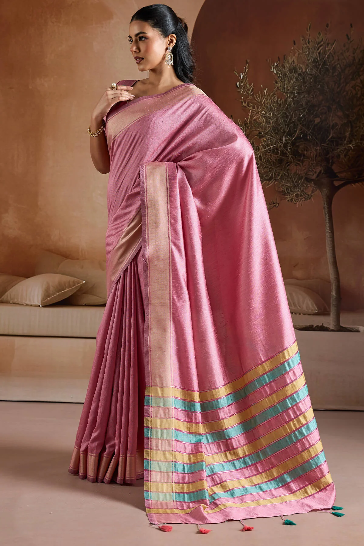 Angelic Pink Soft Banarasi Bhagalpuri Silk Saree With Sumptuous Blouse Piece - Image 4