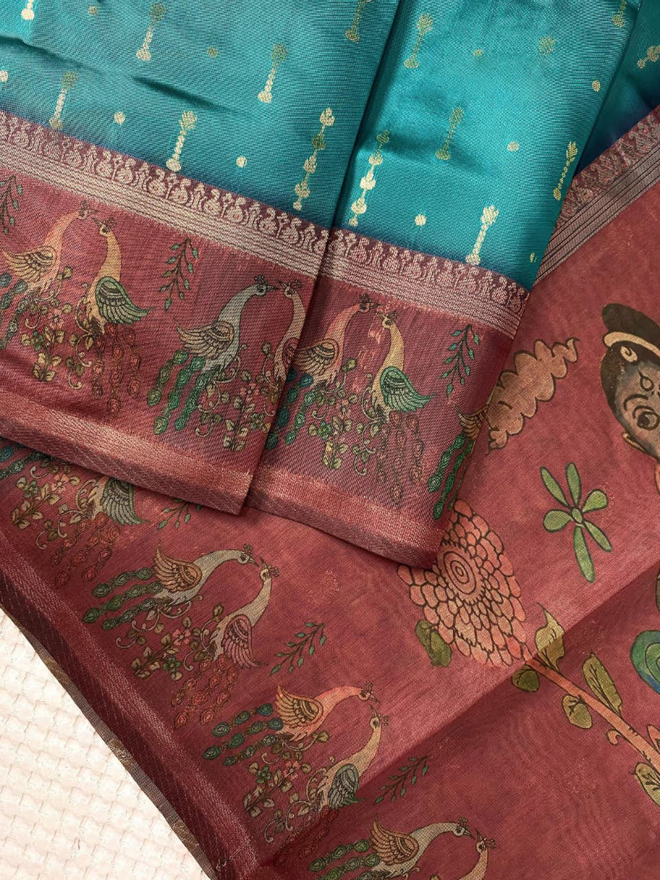 Angelic Rama Soft Chanderi Silk Printed Saree With Capricious Blouse Piece - Image 2
