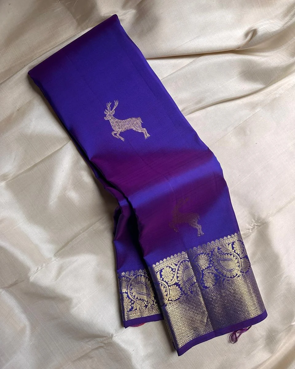 Angelic Royal Blue Soft Banarasi Silk Saree With Panoply Blouse Piece - Image 2