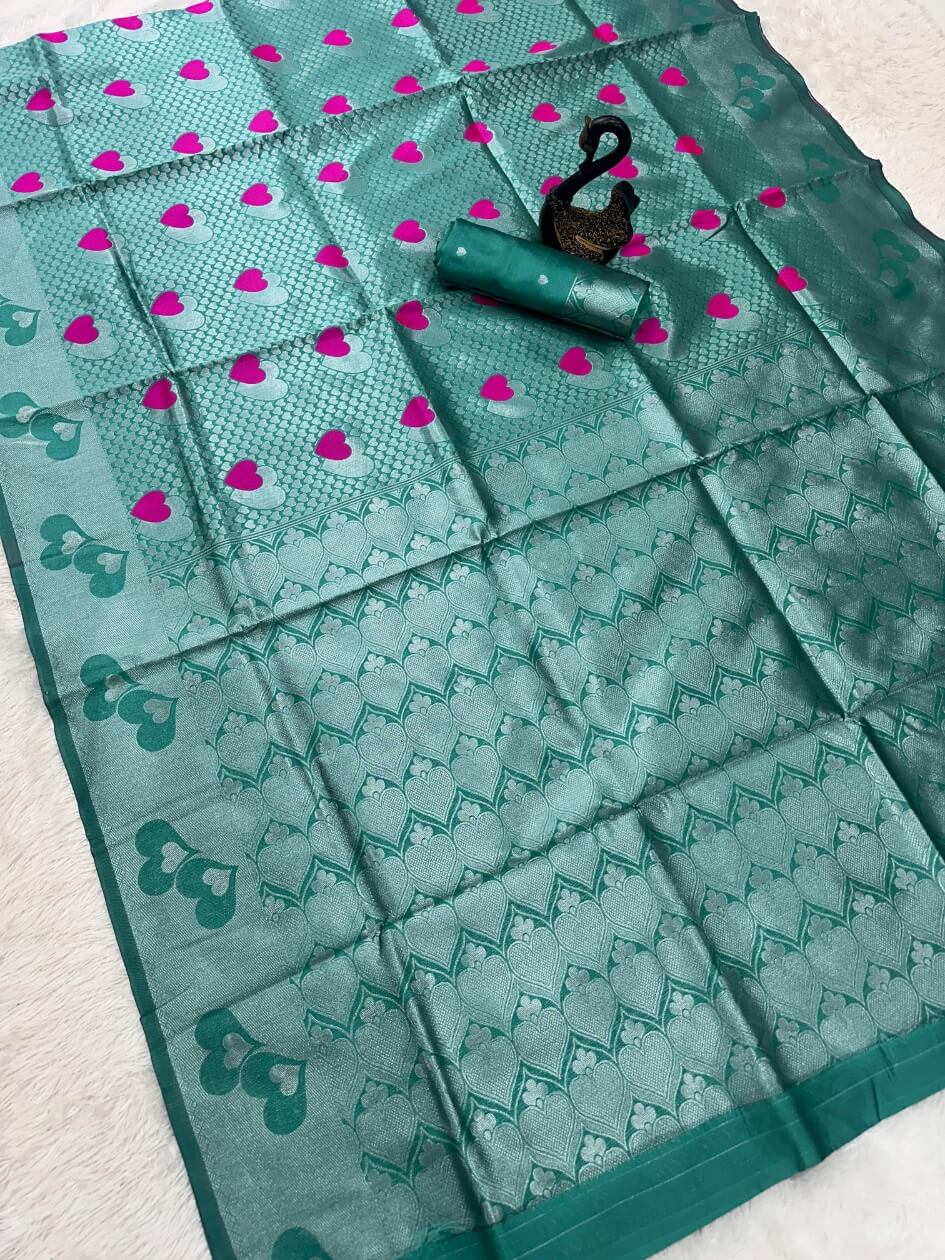 Aplomb Sea Green Soft Banarasi Silk Saree With Seraglio Blouse Piece - Image 2