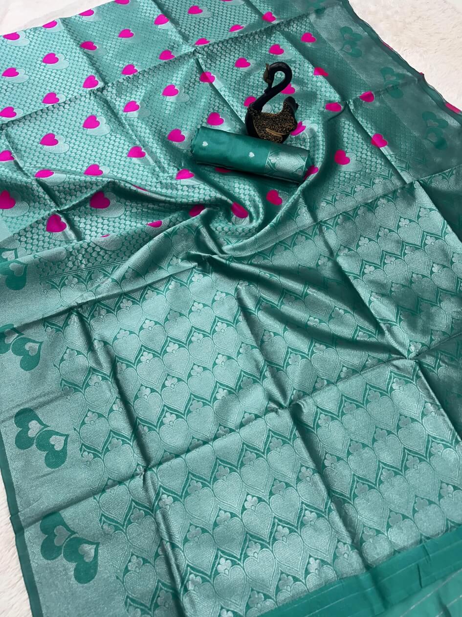 Aplomb Sea Green Soft Banarasi Silk Saree With Seraglio Blouse Piece - Image 3