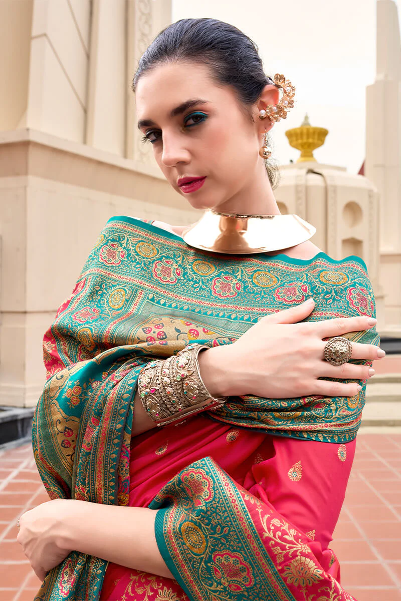 Appealing Dark Pink Soft Banarasi Silk Saree With Wonderful Blouse Piece - Image 2