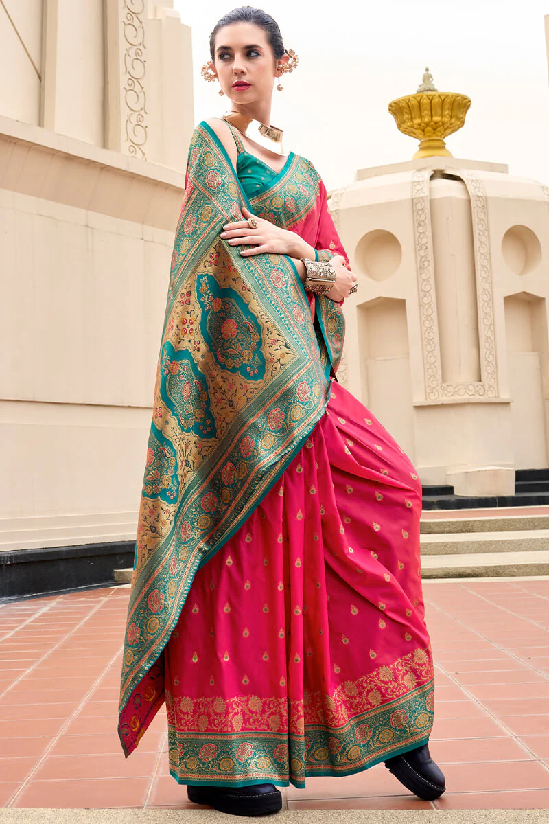 Appealing Dark Pink Soft Banarasi Silk Saree With Wonderful Blouse Piece - Image 3