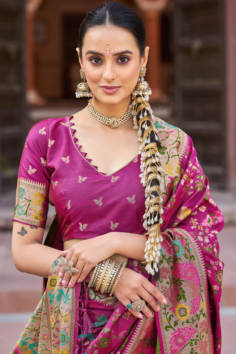 Appealing Magenta Paithani Silk Saree With Enthralling Blouse Piece - Image 2