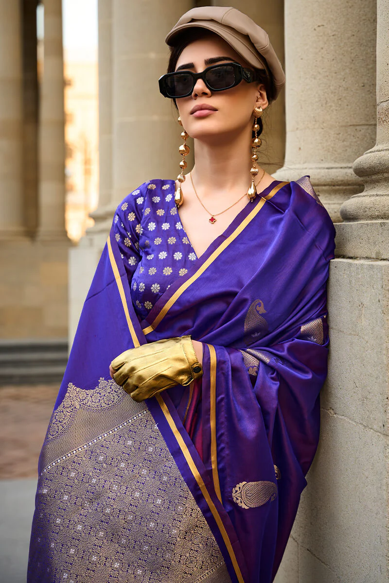 Appealing Purple Banarasi Satin Silk Saree With Demanding Blouse - Image 2