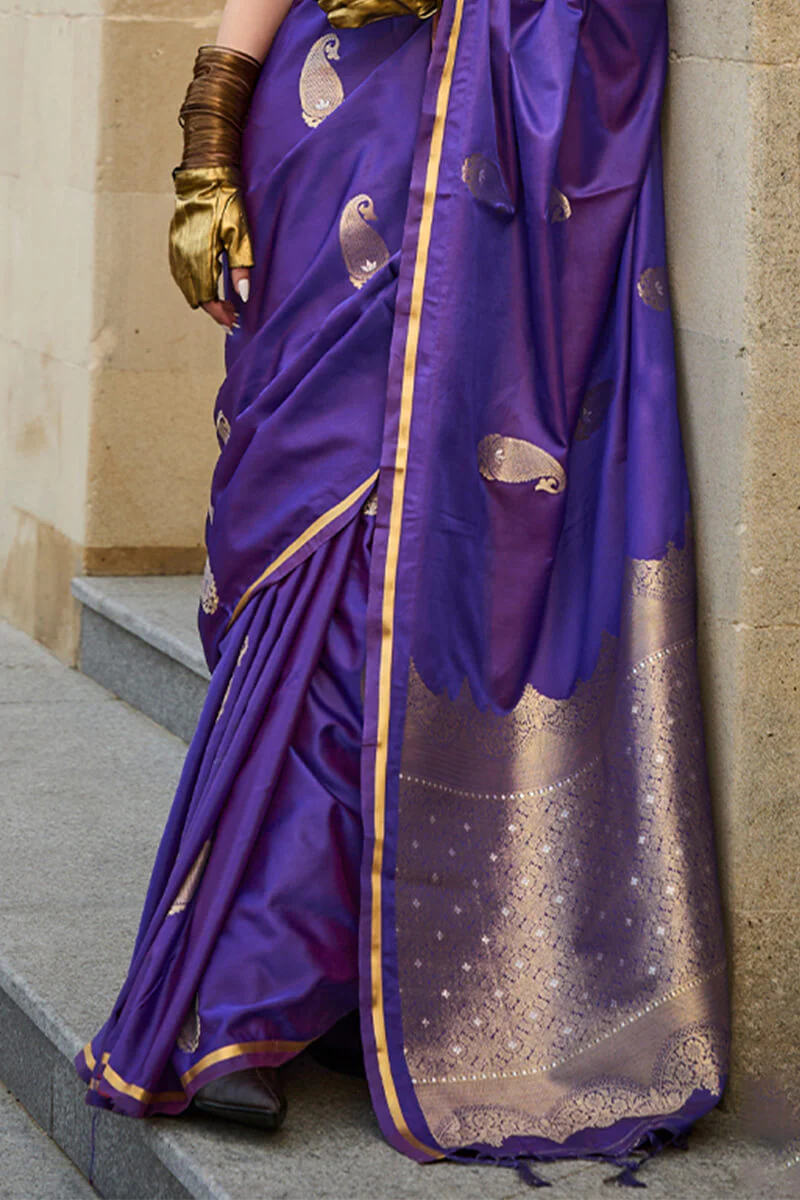 Appealing Purple Banarasi Satin Silk Saree With Demanding Blouse - Image 3