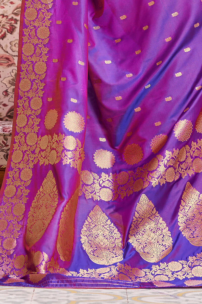 Artistic Purple Soft Banarasi Silk Saree With Dissemble Blouse Piece - Image 6