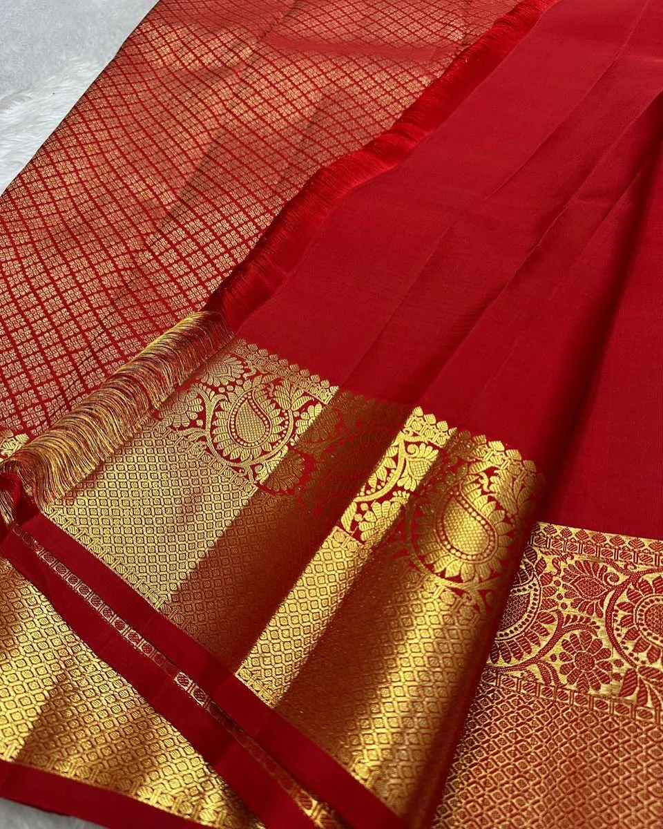 Assemblage Red Soft Banarasi Silk Saree With Delightful Blouse Piece - Image 3