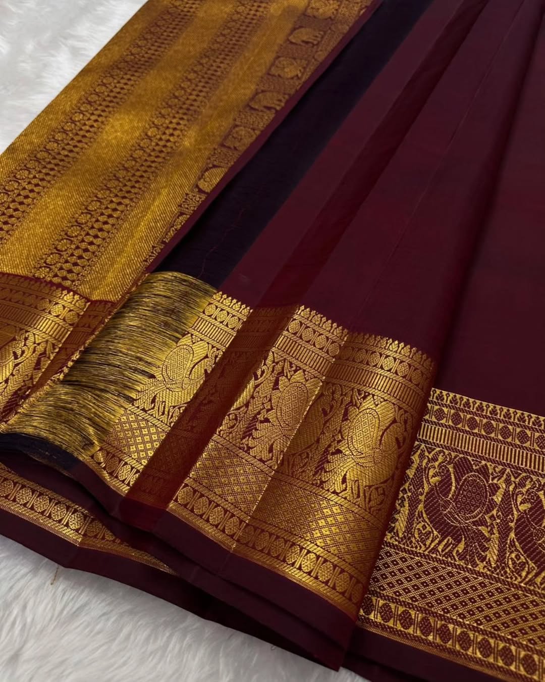 Assemblage Wine Soft Banarasi Silk Saree With Fairytale Blouse Piece - Image 4