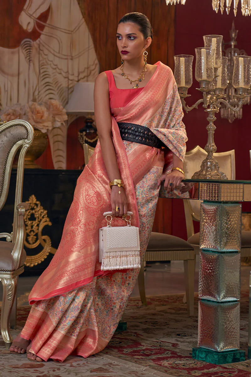 Attractive Beige Pashmina saree With Outstanding Blouse Piece - Image 2