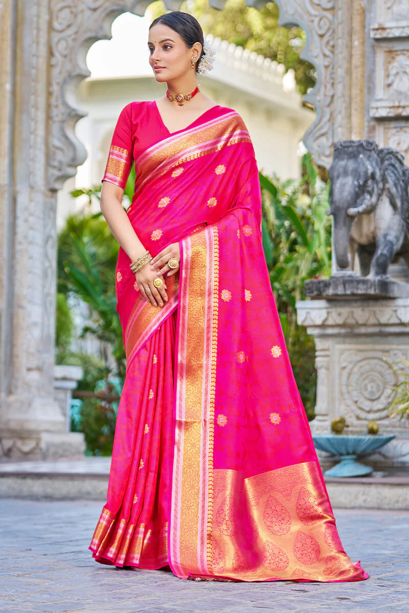 Attractive Dark Pink Kanjivaram Silk Saree With Ideal Blouse Piece - Image 3