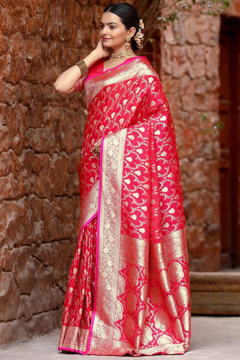 Attractive Dark Pink Soft Banarasi Silk Saree With Amazing Blouse Piece - Image 3