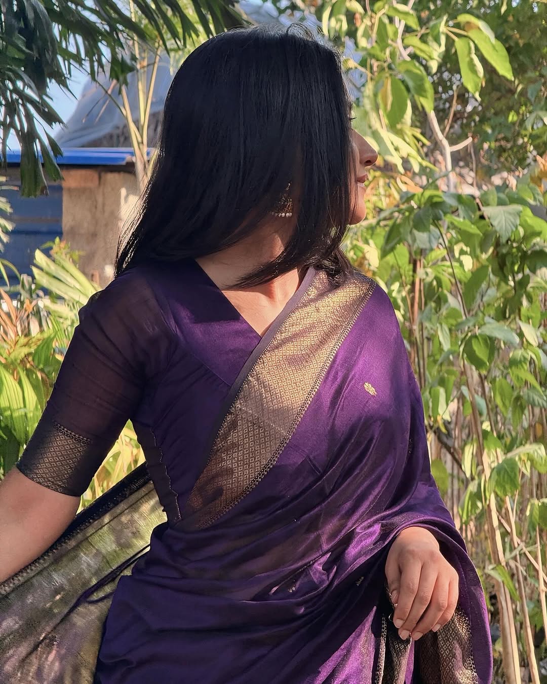 Attractive Purple Cotton Silk Saree With Incredible Blouse Piece - Image 4