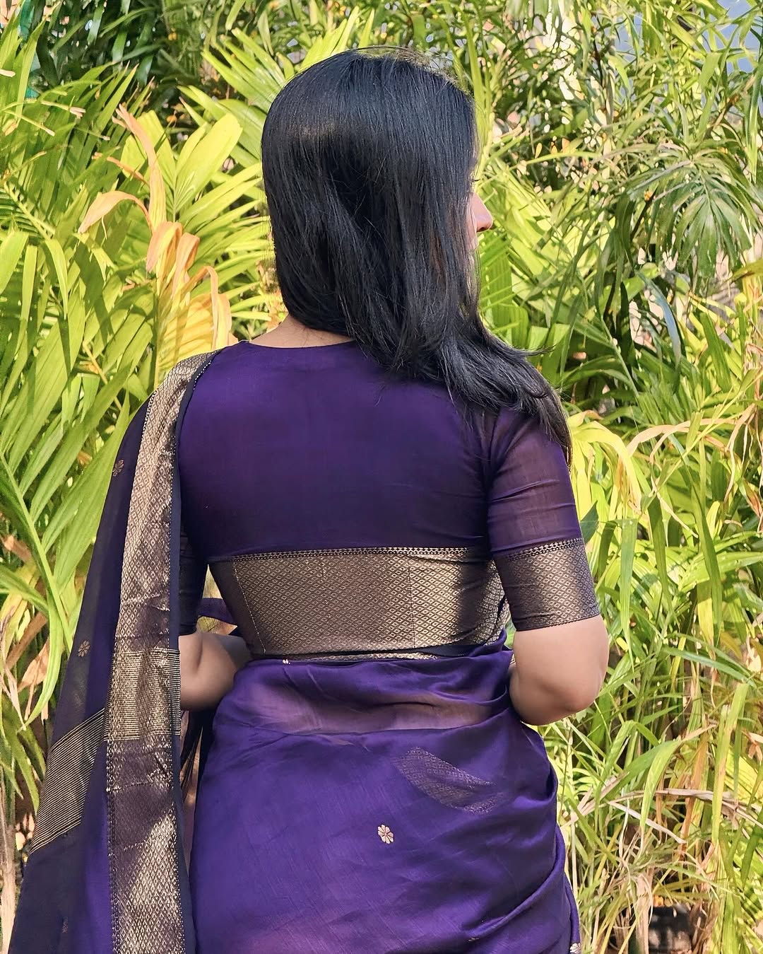 Attractive Purple Cotton Silk Saree With Incredible Blouse Piece - Image 5