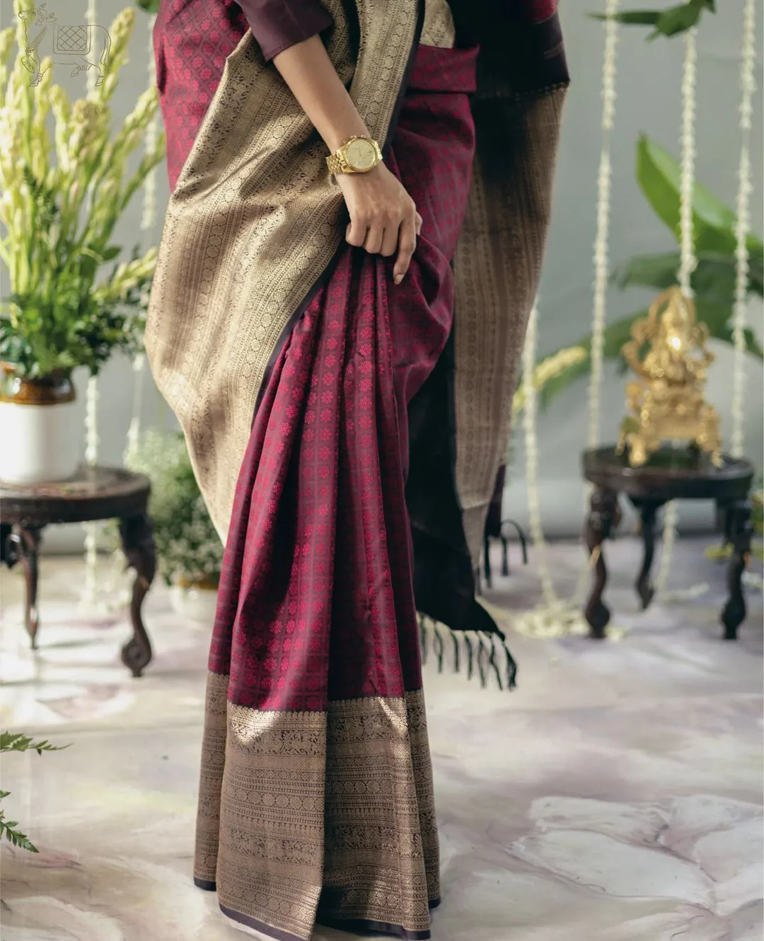 Beautiful Wine Soft Silk Saree With Precious Blouse Piece - Image 8