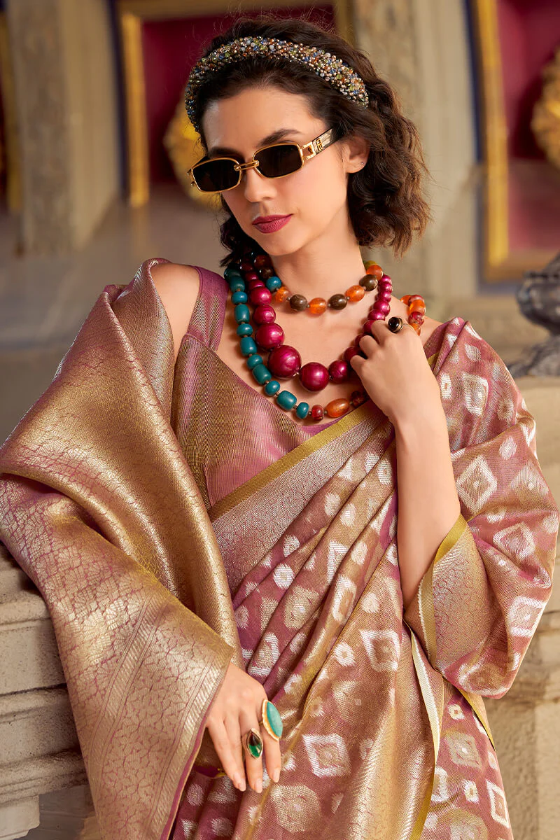 Beleaguer Pink Soft Banarasi Tissue Silk Saree With Refreshing Blouse Piece - Image 2