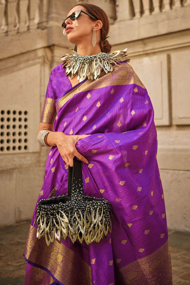 Beleaguer Purple Soft Banarasi Silk Saree With Whimsical Blouse Piece - Image 2