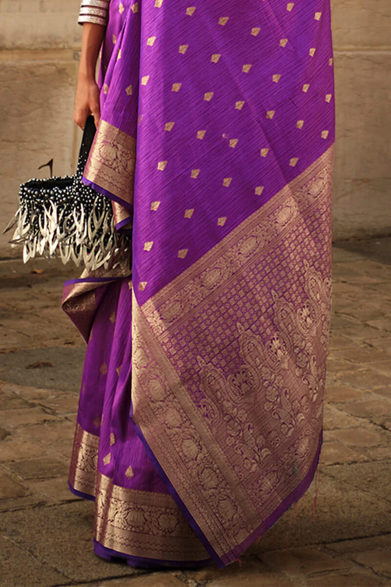 Beleaguer Purple Soft Banarasi Silk Saree With Whimsical Blouse Piece - Image 3