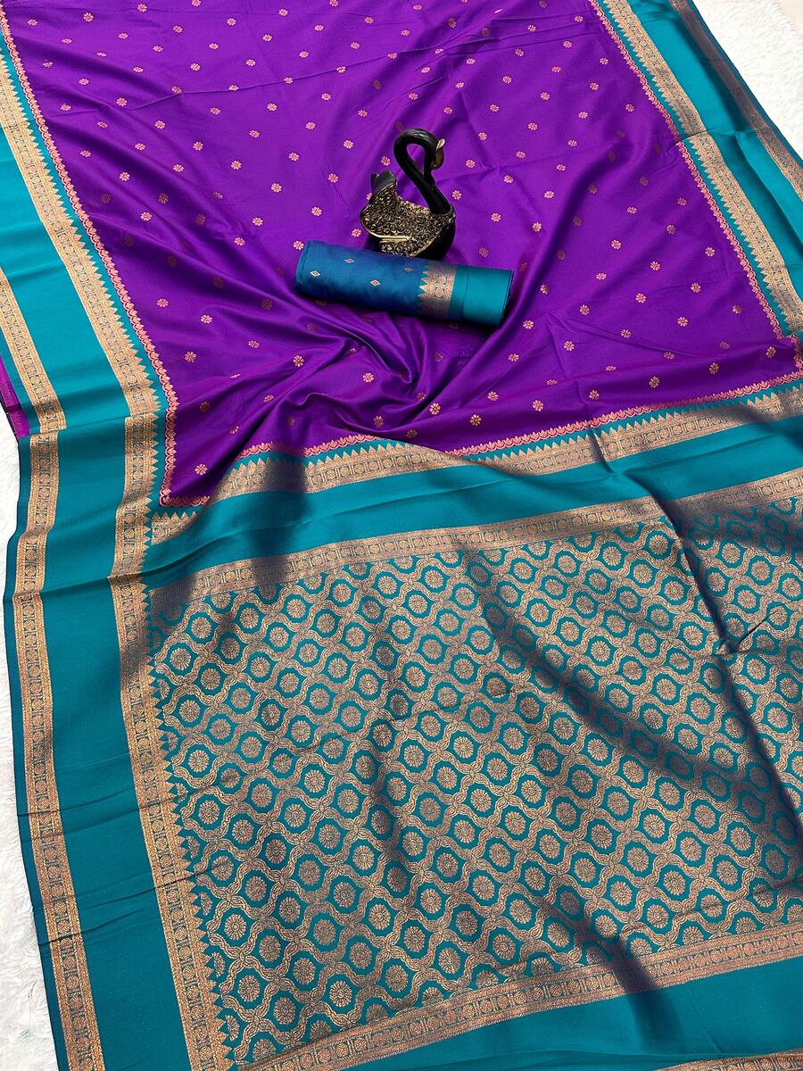 Beleaguer Royal Purple Soft Banarasi Silk Saree With Demanding Blouse Piece - Image 3