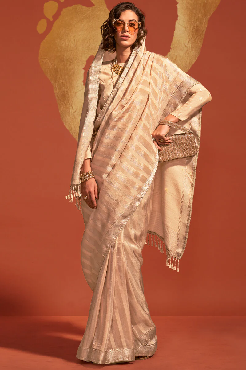 Blissful Beige Soft Banarasi Silk Saree With Desiring Blouse - Image 3