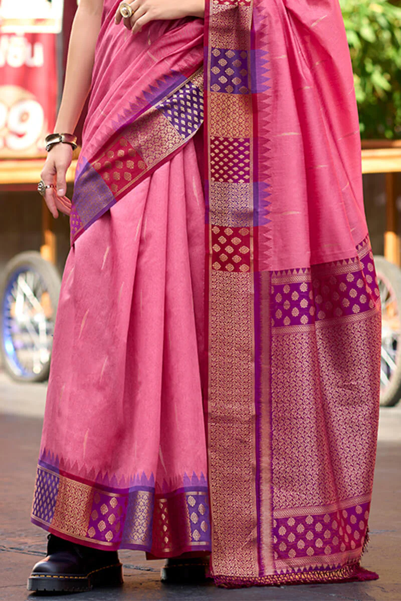 Blissful Pink Soft Banarasi Silk Saree With Dalliance Blouse Piece - Image 4