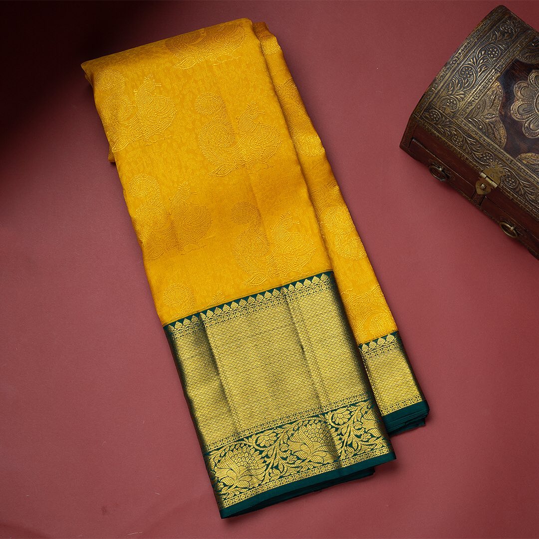 Blissful Yellow Soft Banarasi Silk Saree With Flattering Two Blouse Piece - Image 3