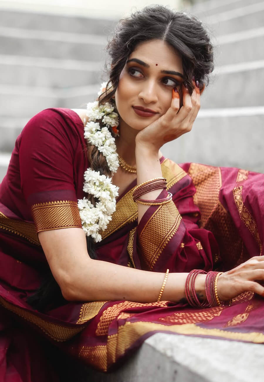 Blooming Maroon Soft Silk Saree With Vivacious Blouse Piece - Image 7