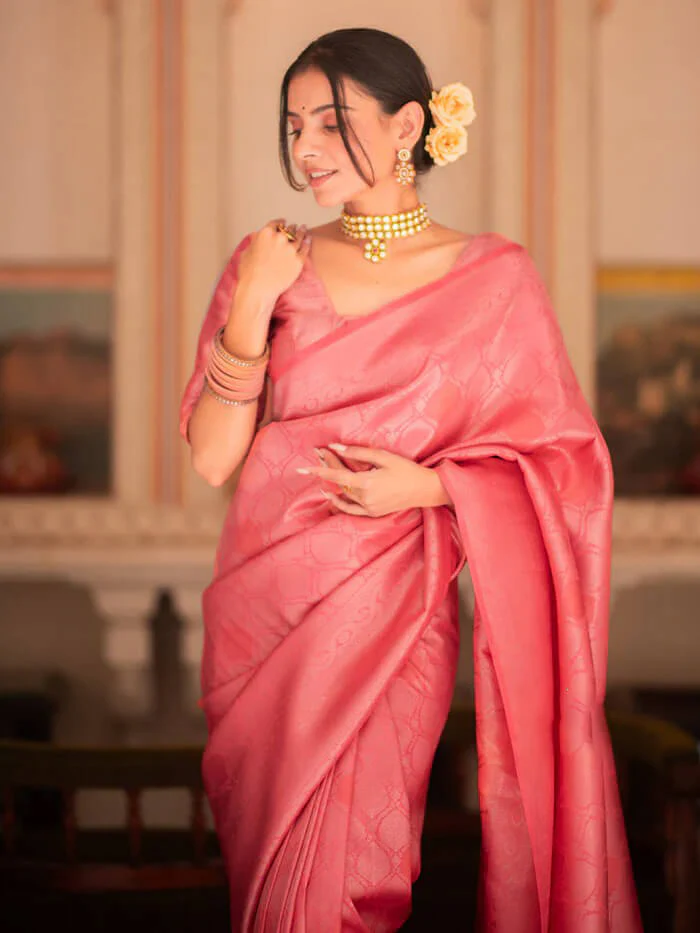 Blooming Pink Soft Silk Saree With Dazzling Blouse Piece - Image 3