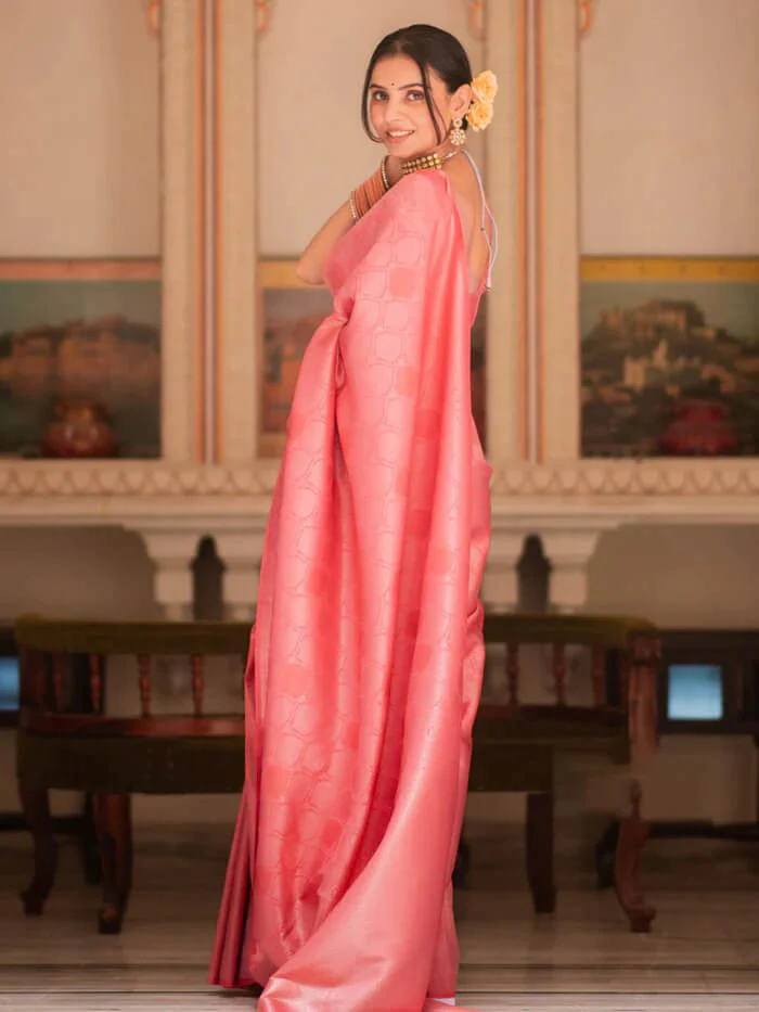 Blooming Pink Soft Silk Saree With Dazzling Blouse Piece - Image 6