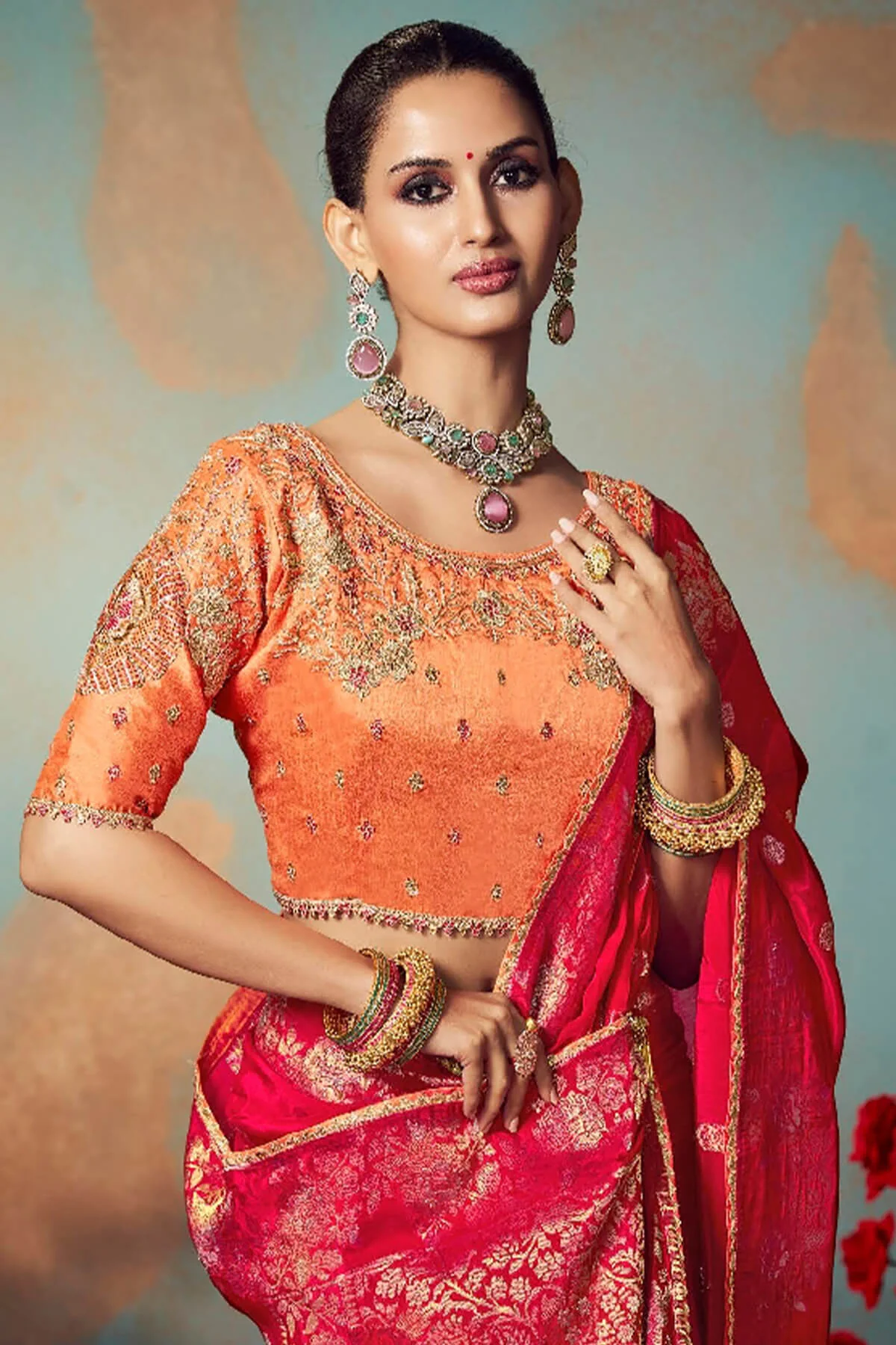 Breathtaking Red Banarasi Silk Saree With Embroidery Blouse Piece - Image 2