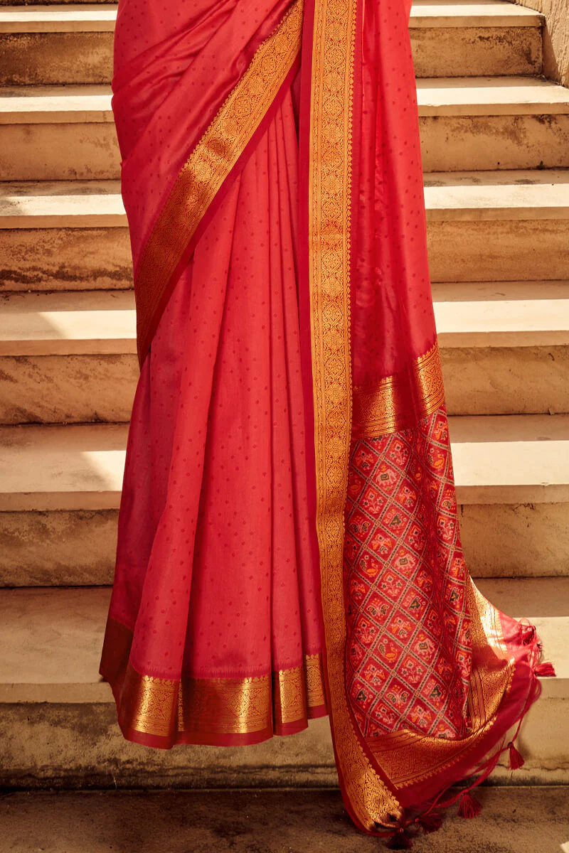 Breathtaking Red Patola Silk Saree with Intricate Blouse Piece - Image 4