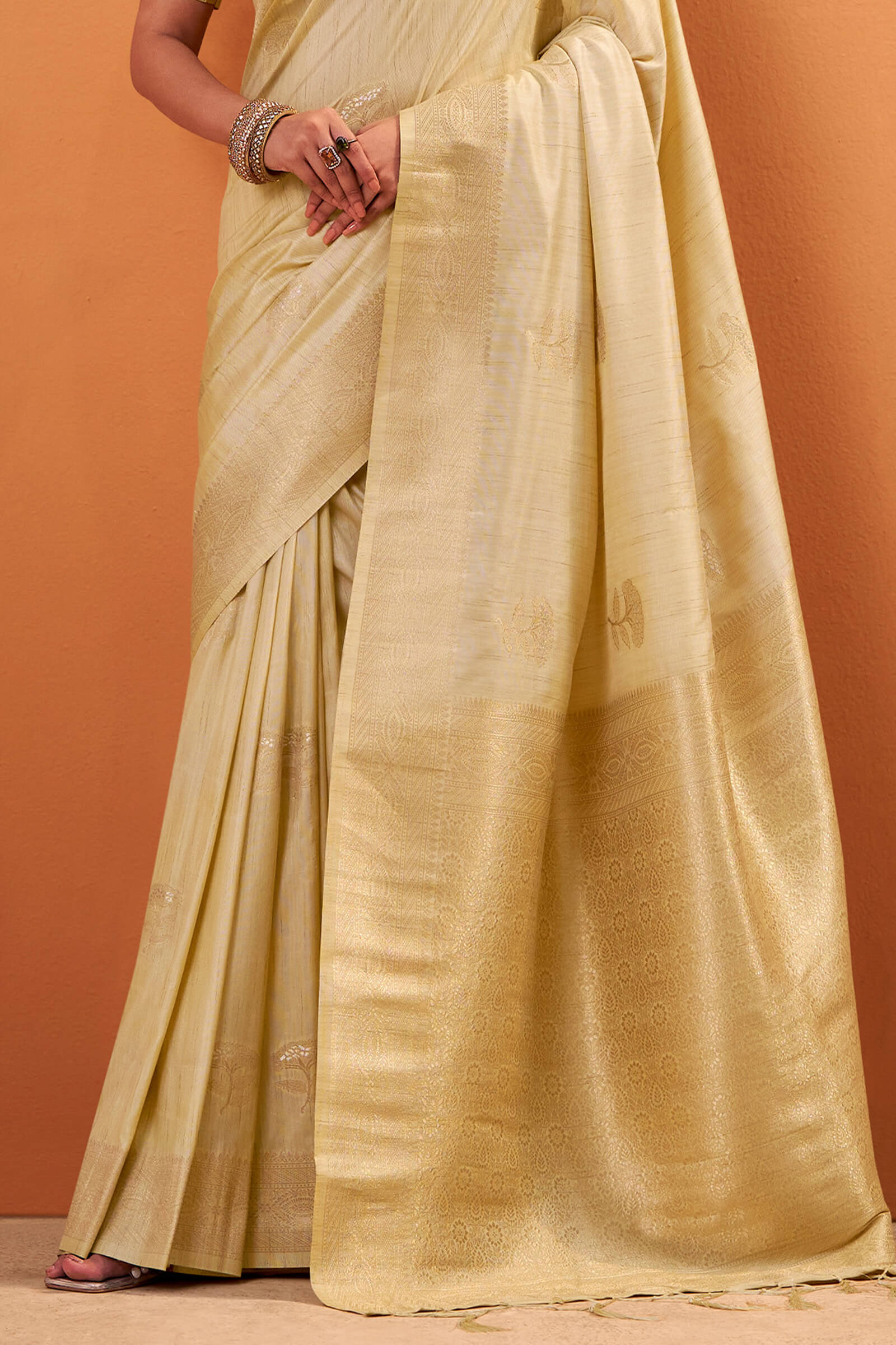 Brood Beige Banarasi Tussar Silk Saree With Proficient Blouse Piece - Image 3